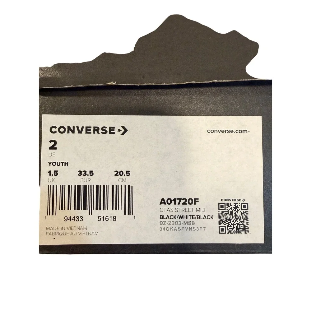 Converse All Star Chuck‎ Taylor Street Mid Black White Youth Sneakers Shoes SZ 2